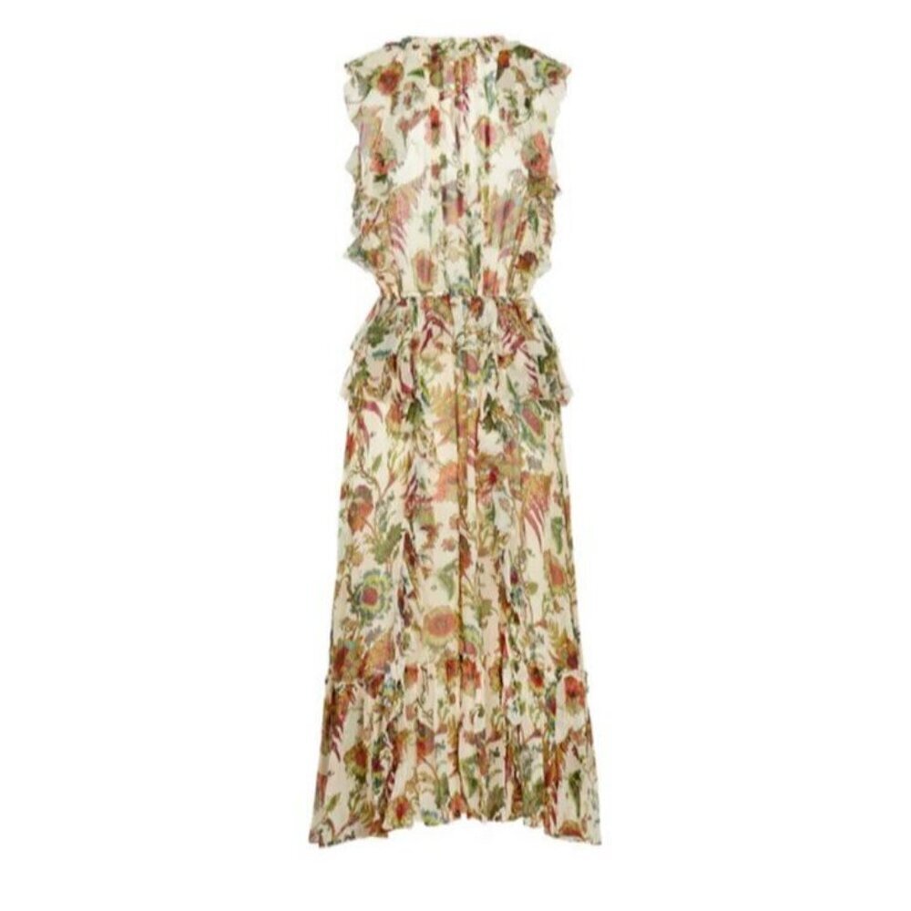 NWT Silk Ulla Johnson Adrienne Midi Dress w/ Ruffles Ecru Floral Size 6 - Picture 5 of 15